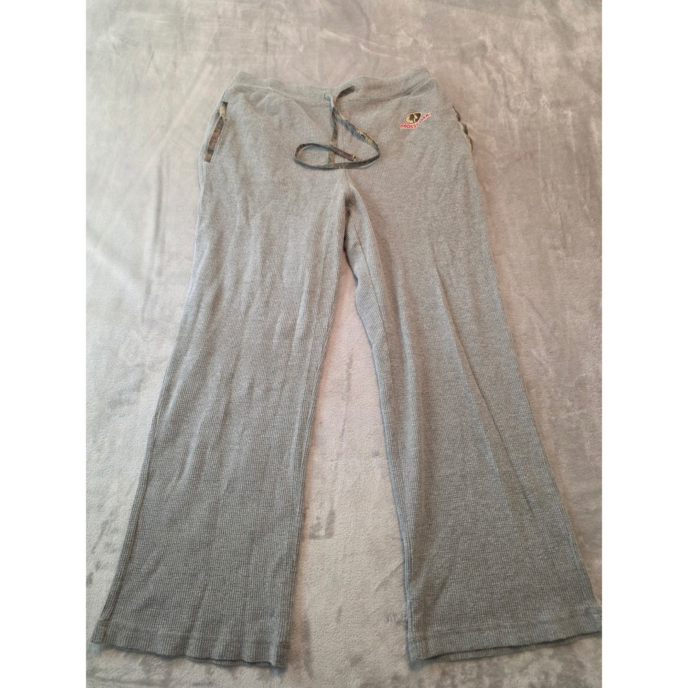 Mossy Oak Waffle Knit Lounge Pants Mens Medium Gray Camo Trim Pajama Bottoms